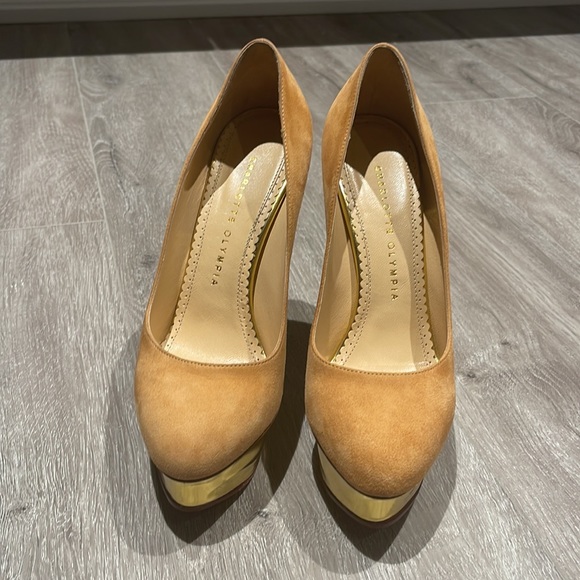 [Charlotte Olympia] Dolly Suede Pumps in Blush and Gold (Sz 37.5) - Picture 6 of 8